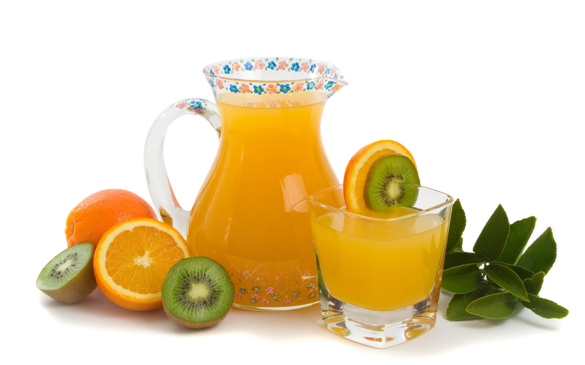saft frische orange kiwi karaffe glas