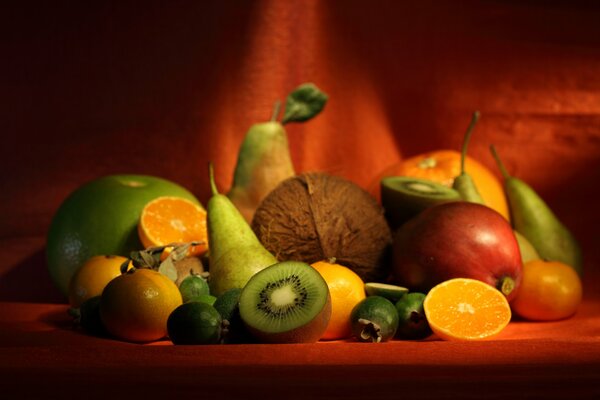 Delicious fruits lying on the table