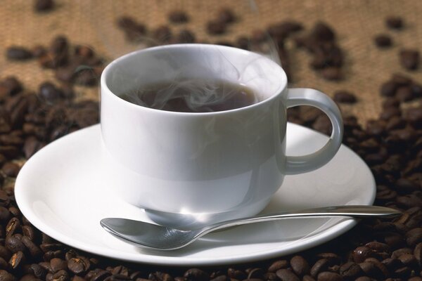 Taza de café en granos de café