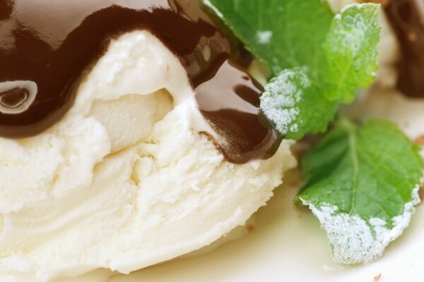 Remplissage au chocolat avec des feuilles de menthe