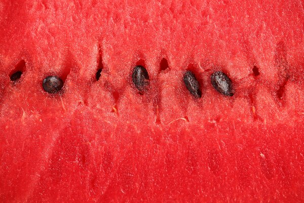 Makrofotografie. Foto des saftigen Fruchtfleisches der Wassermelone