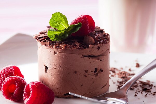 Torta al cioccolato con menta e lamponi