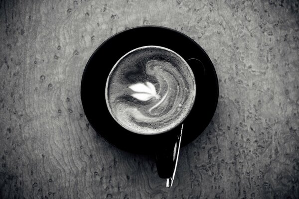 Black and white wallpaper with coffee