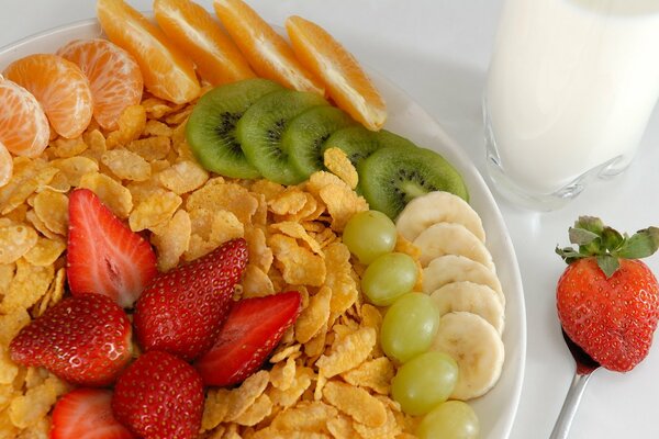 Delicioso Desayuno saludable de copos de maíz