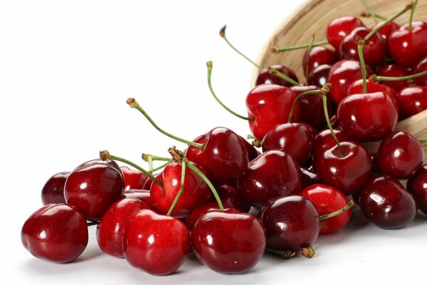 Cherry berries scattered on the table