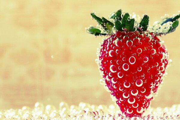 Red strawberries in bubbles