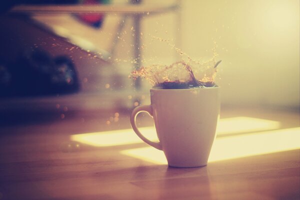 Morning rays and splashes of coffee