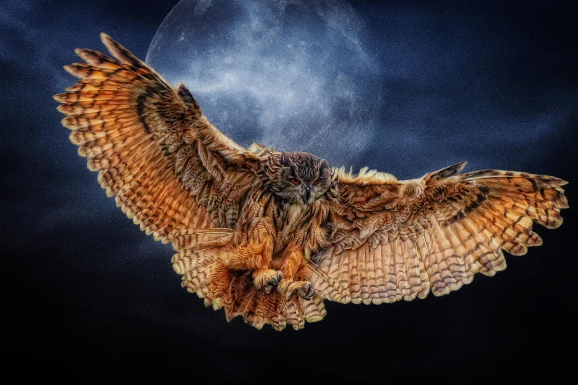 hibou ailes lune photoshop