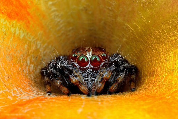 Eine kleine Spinne gibt Ihnen ein Hallo 