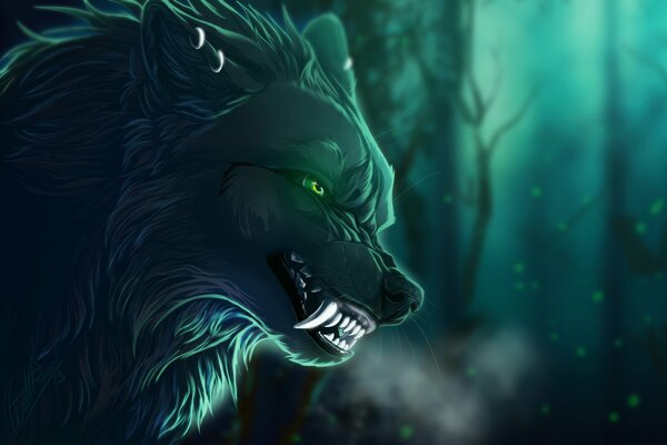 The wolf bared its mouth and showed its fangs