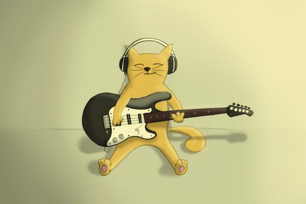 Die Katze spielt mit einem Grinsen Gitarre