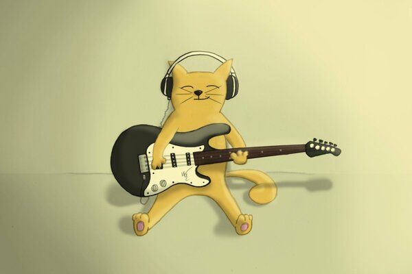 The cat plays the guitar with a grin