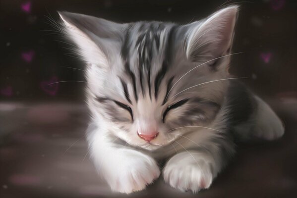 Рисунок маленький котёнок спит