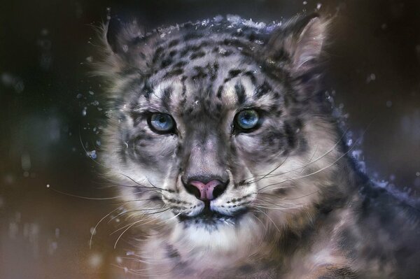 Arte leopardo de las Nieves sobre un fondo oscuro