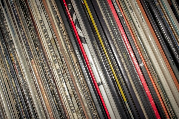 Musical vinyl records on the shelf