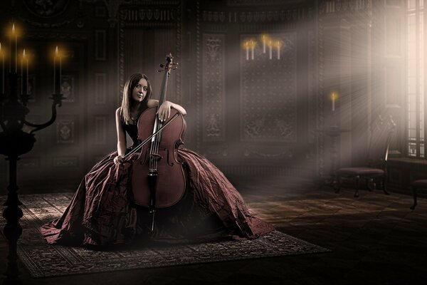 In an old room, a girl with a cello