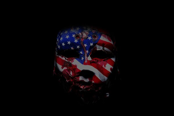 Maschera sul viso nel video della bandiera americana