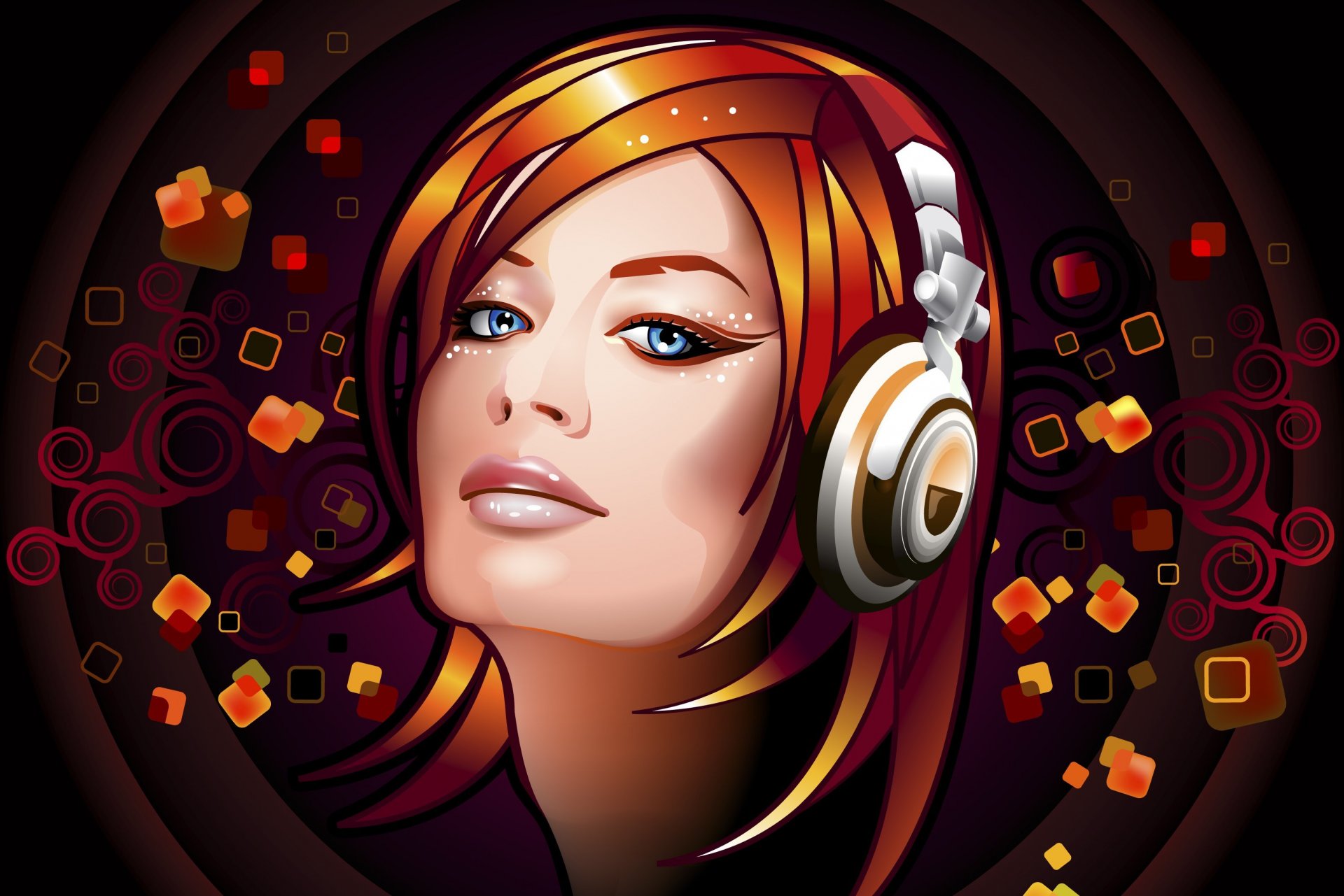 music girl vector view mtrelki eyes hair haircut headphone