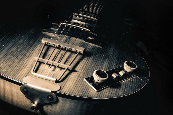 Fotografía macro de la guitarra efeect sepia