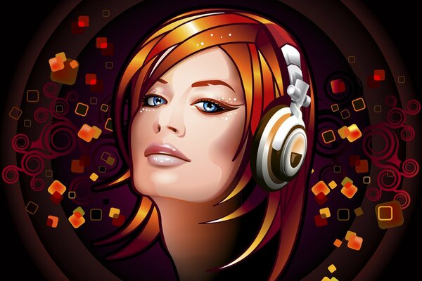 Beautiful girl with headphones on a dark background