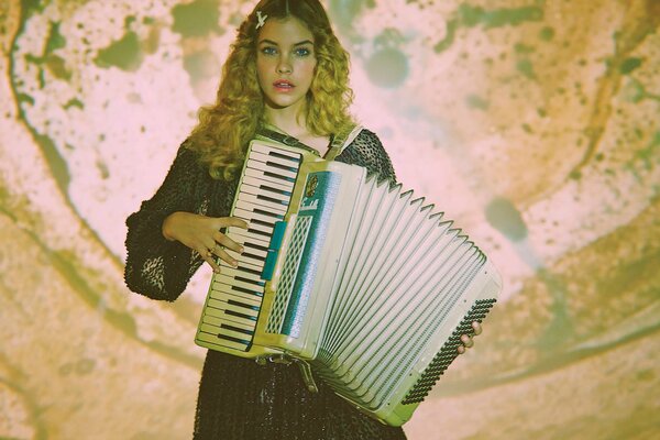 Barbara Palvin s photo shoot with accordion