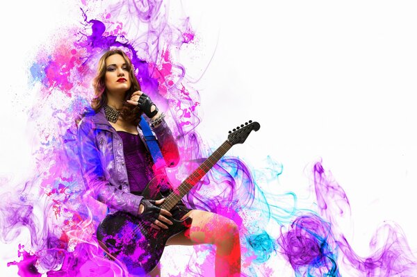 Яркое изображение девушки с гитарой
