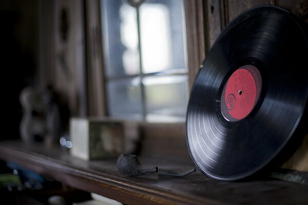 Retro record on a brown bedside table