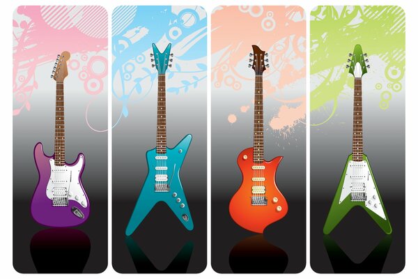Guitars of different shapes and colors