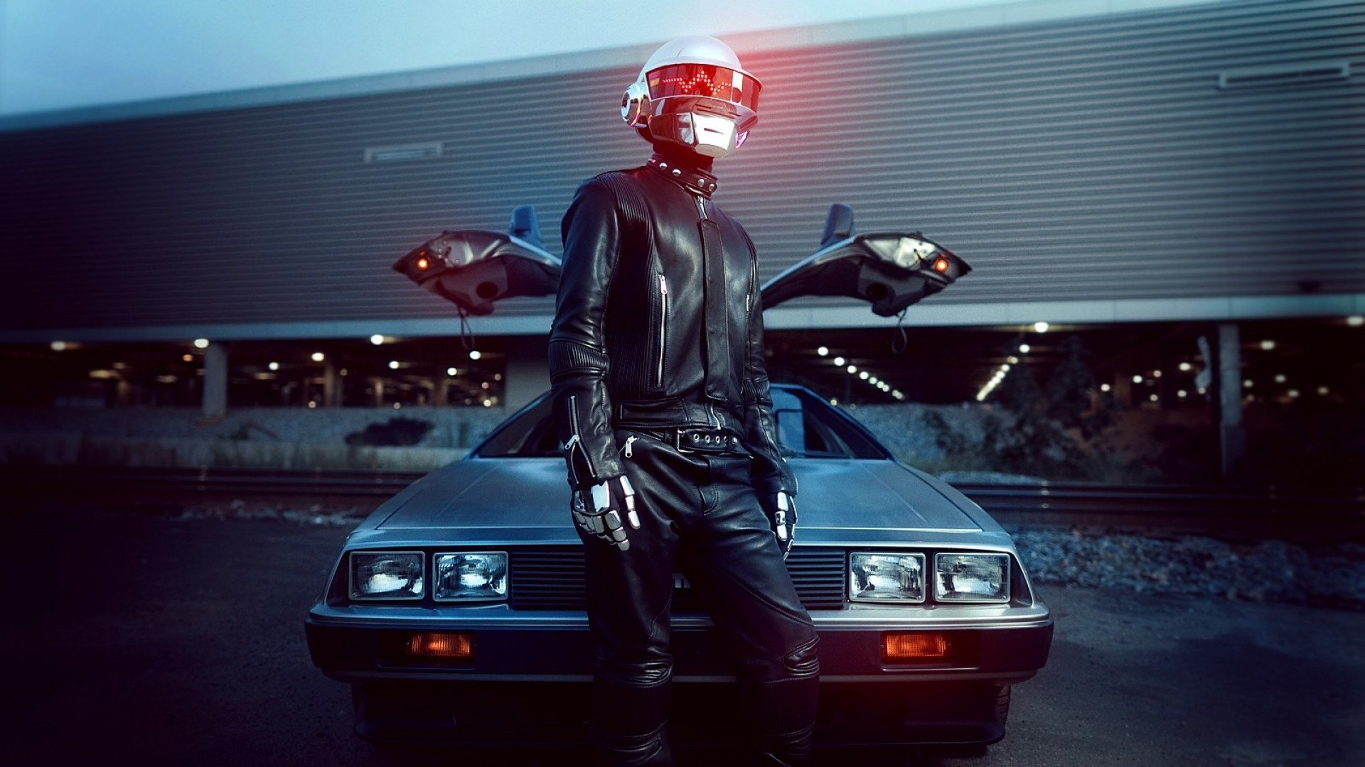 daft punk homme musique voiture delorean noir argent lumière cuir led