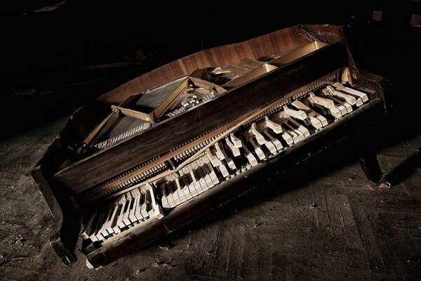 An unusual piano in a dark room