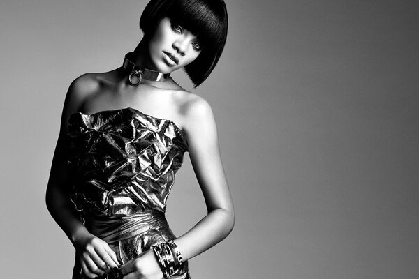 Singer Rihanna black and white
