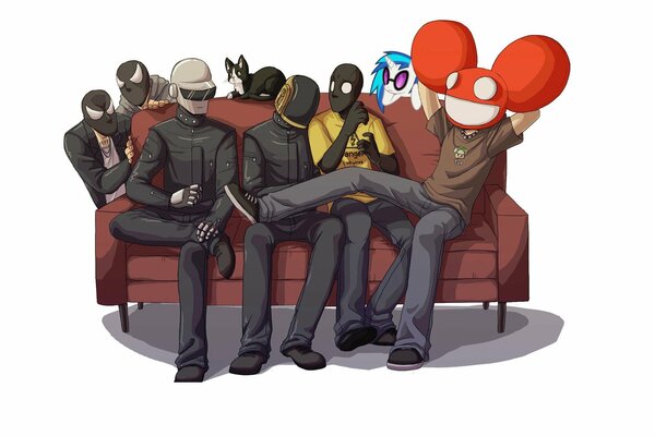 Those hiding under masks are sitting on the couch