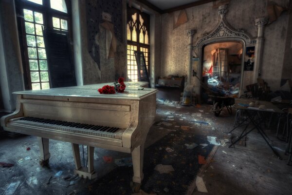 White Grand Piano in an old mansion