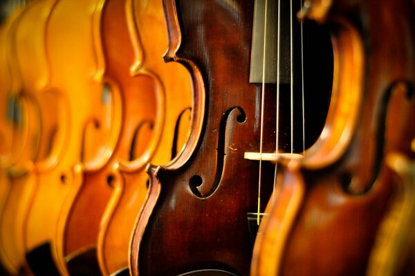 En cuanto a los violines en una fila. Excelente música