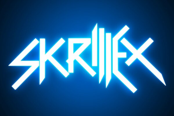 Neonowe logo Skrillex w minimalistycznym stylu