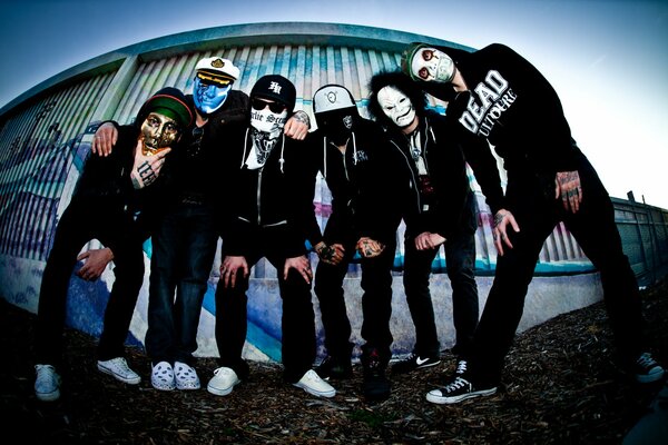 Hollywood undead band in stage masks