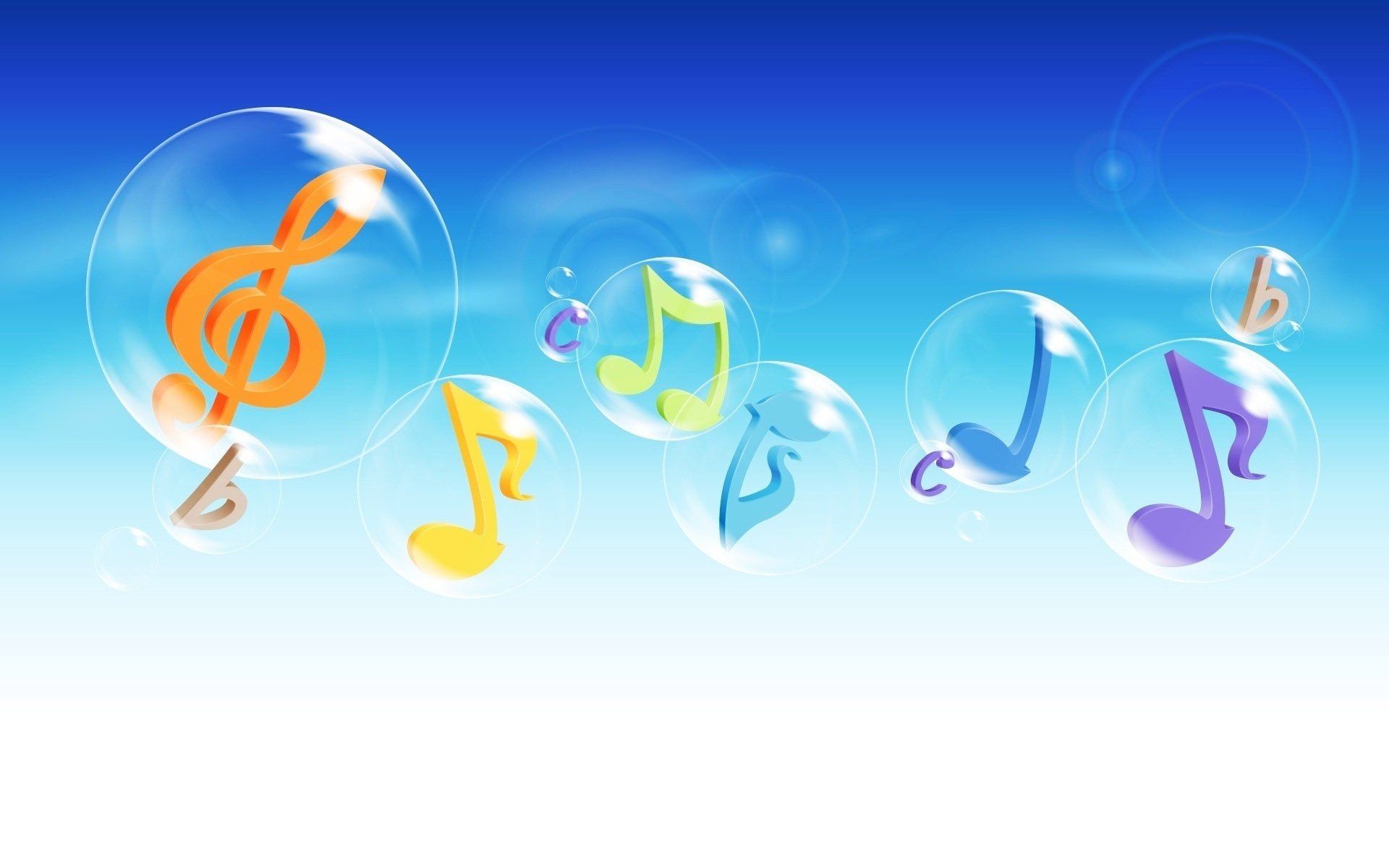 background sky clouds soap bubbles notes flat treble key