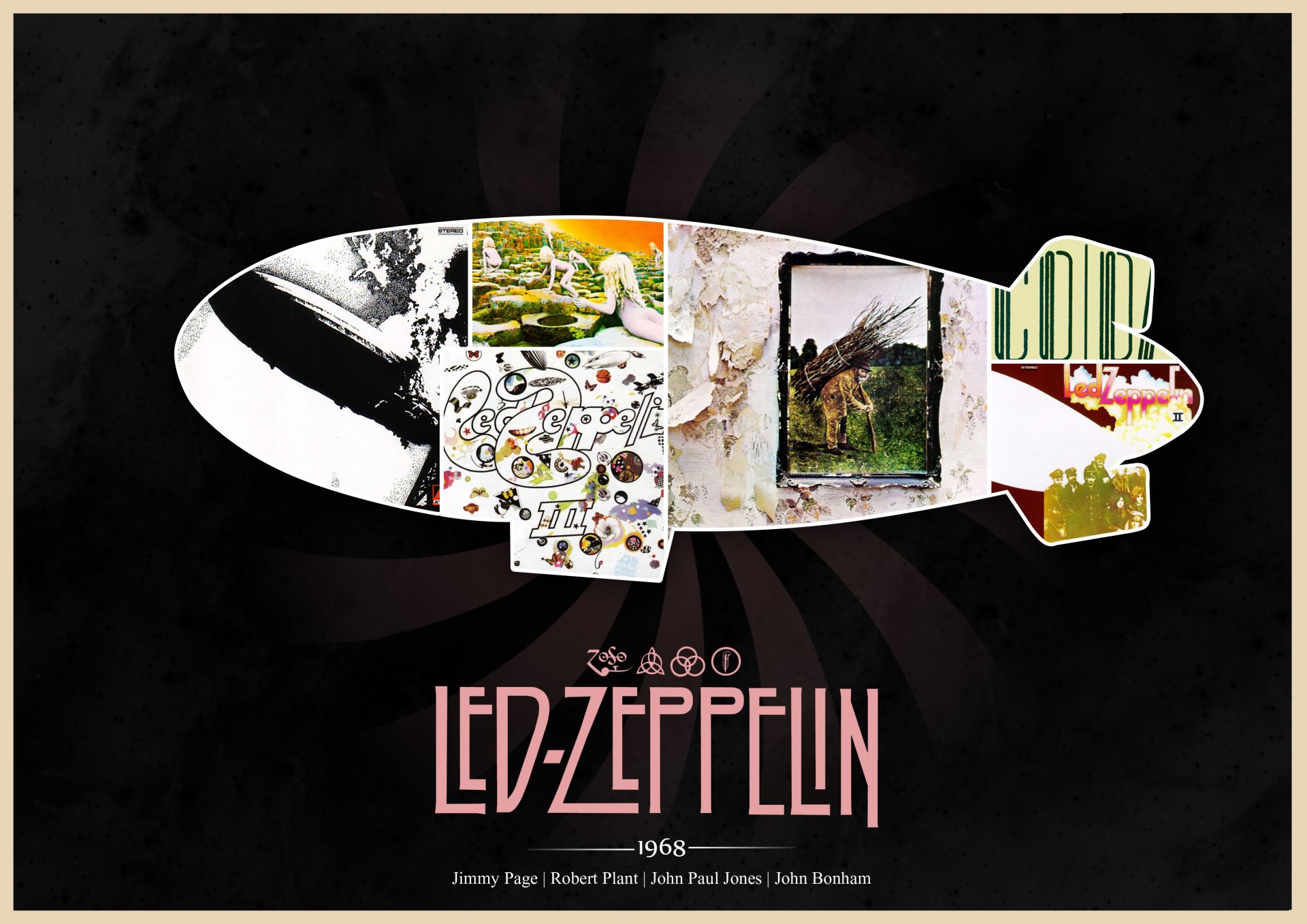 led zeppelin рок классика обложки альбомов дирижабль роберт плант джимми пейдж джон бонэм джон пол джонс 1968