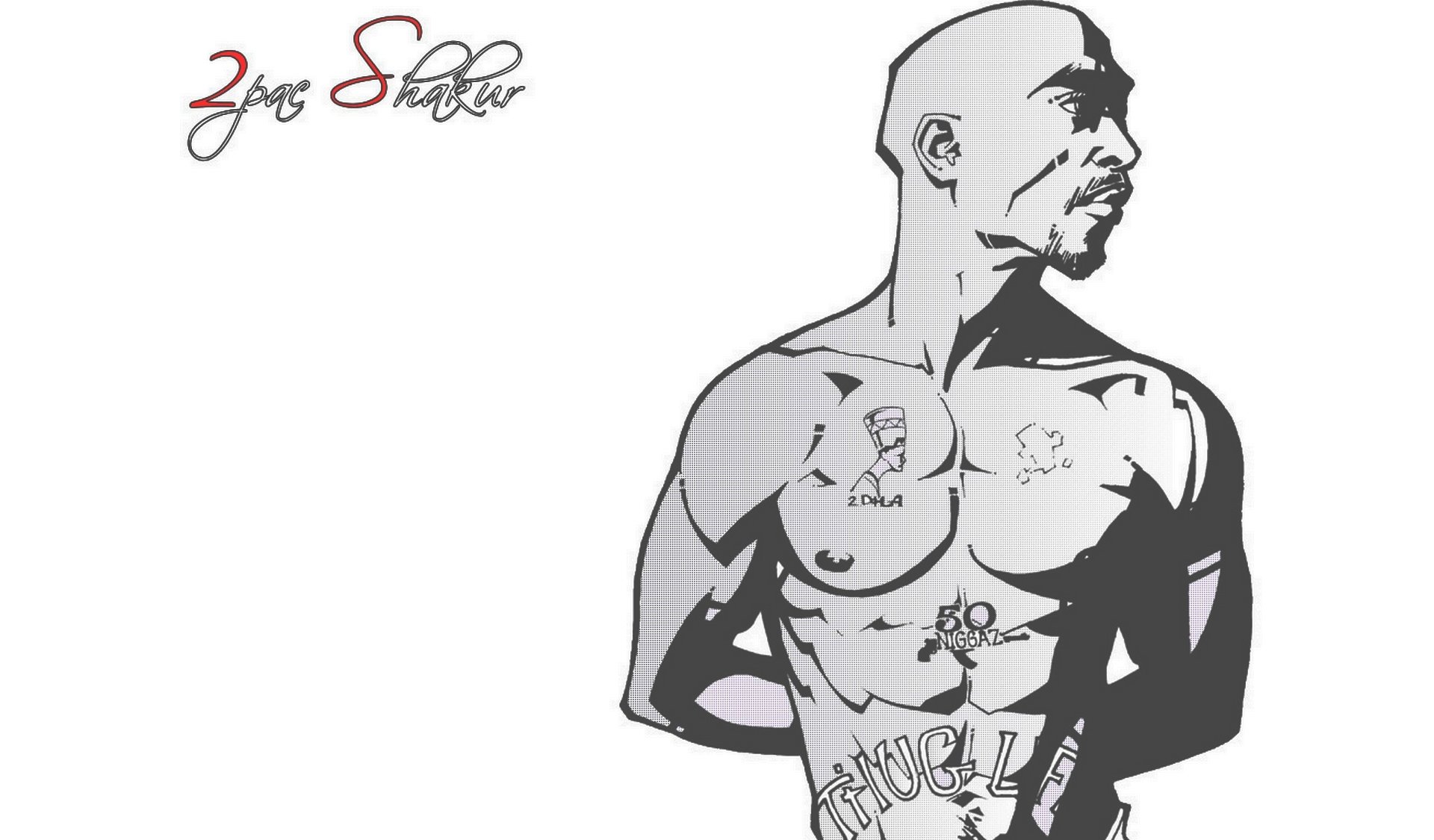 2pac tupac amaru shakur tatouage blanc debout musique hip hop rap dessin style grand corps