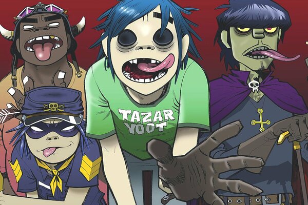 Cartoon members of the rock band gorillaz