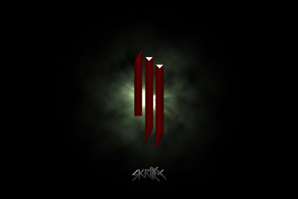 Rotes Skrillex-Logo auf dunklem Hintergrund