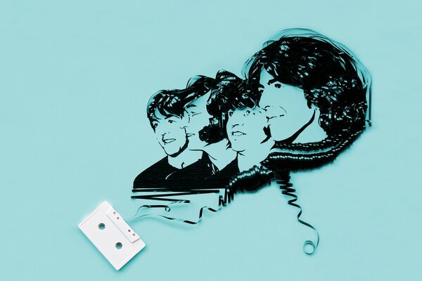 L image des beatles de la cassette sur fond bleu