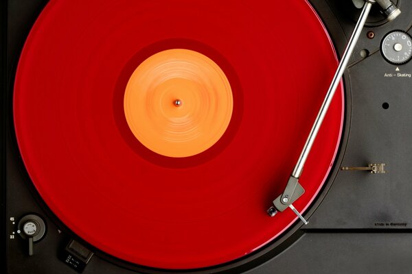 Photo of a red vinyl record