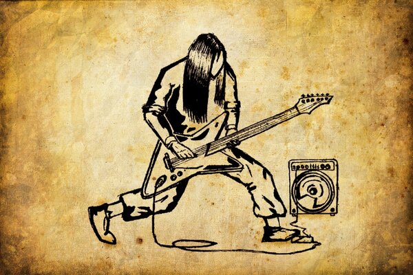 Rysunek artysty rockowego z gitarą