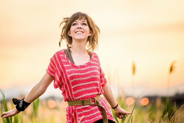 The rejoicing girl in the field