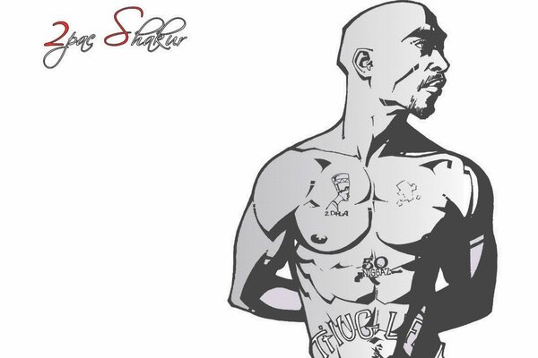 2pac Körper mit Bleistiftzeichnung Tattoo