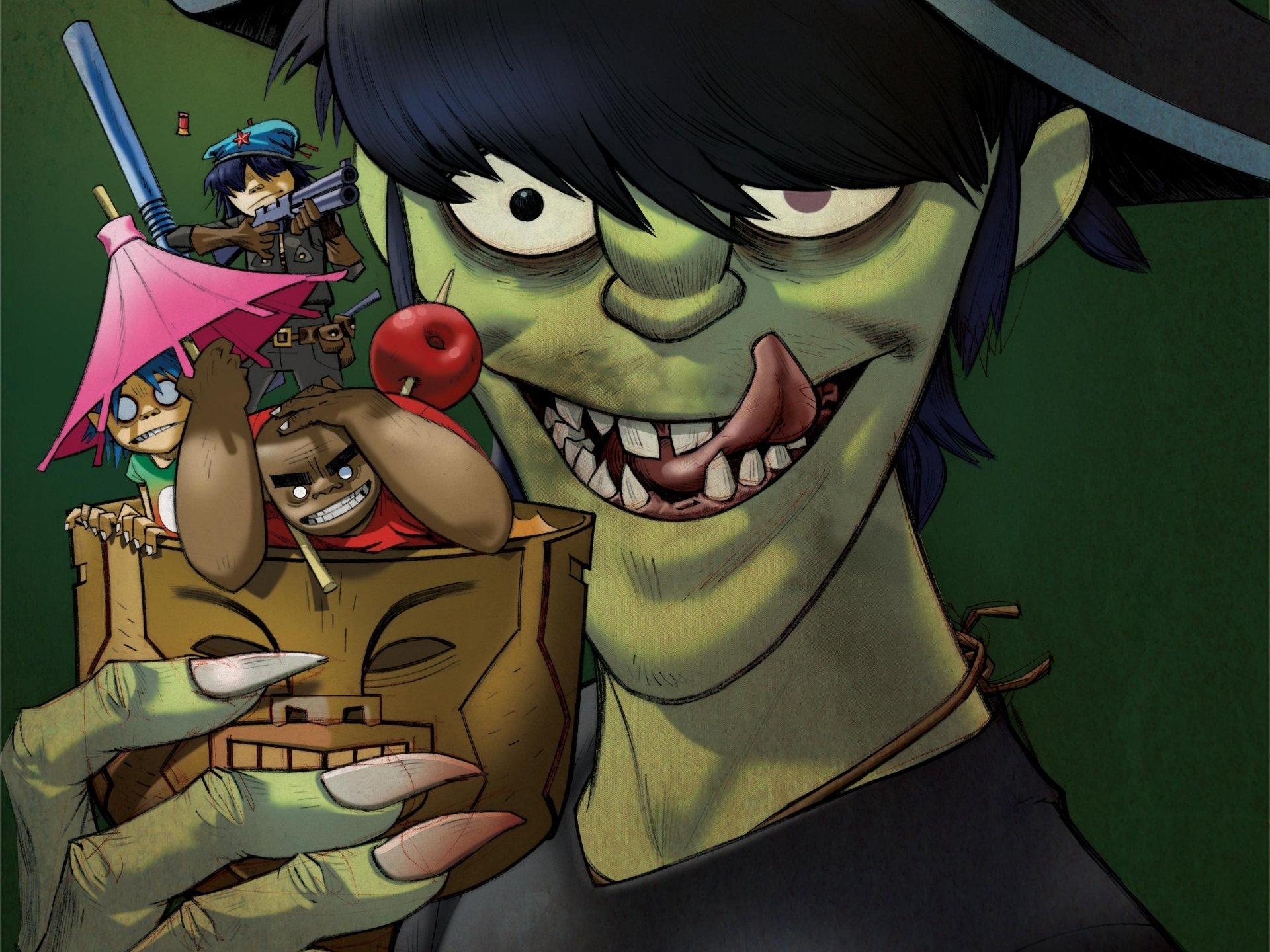 plastic beach gorillaz fideos murdoch 2d russell noodle gorillaz banda música cóctel paraguas