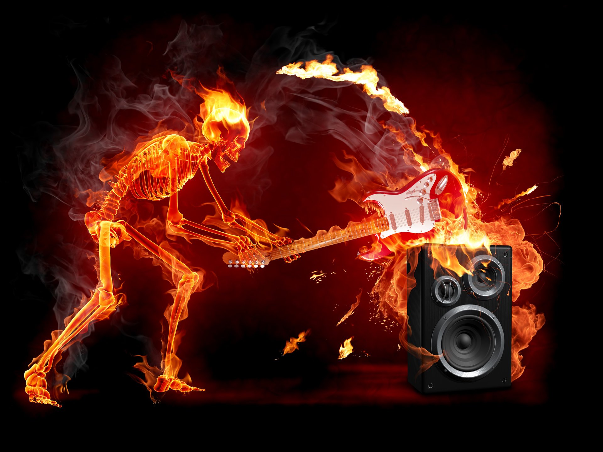 esqueleto guitarra fuego rock