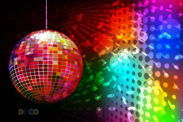 The colored disco ball shimmers