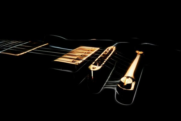 Outline of a string guitar on a black background